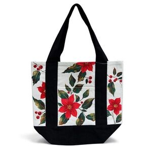 Hand-Painted Christmas Poinsettia Canvas Tote‎ Bag – Washable, One-of-a-Kind